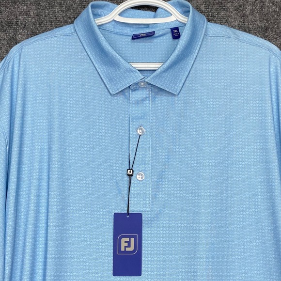 FootJoy Golf Polo Shirt 2XL Blue Geo Print Moisture Wicking Easy Care NWT - Picture 1 of 8